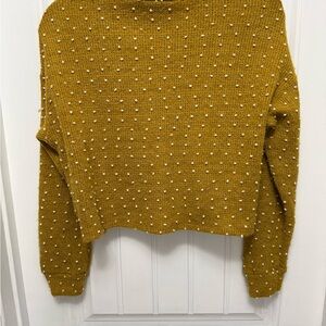 Love & Piece Mustard Yellow Long Sleeve Cropped Sweater Sz L Button Accent (4-8)